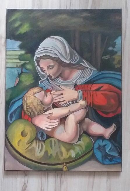 Matka boska karmiąca obraz olejny 50 na 70 cm