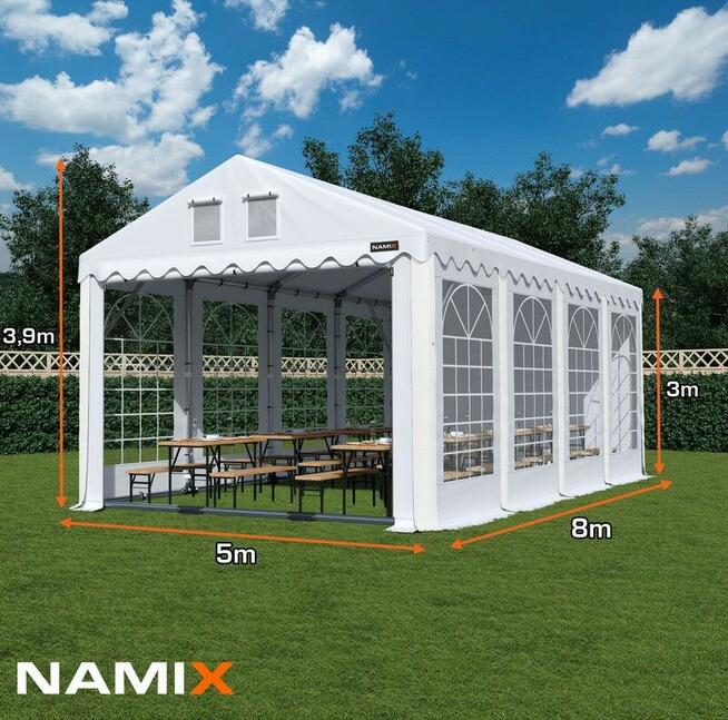 Namiot PRESTIGE 5x8-3m ogrodowy imprezowy garaż wzmocniony P