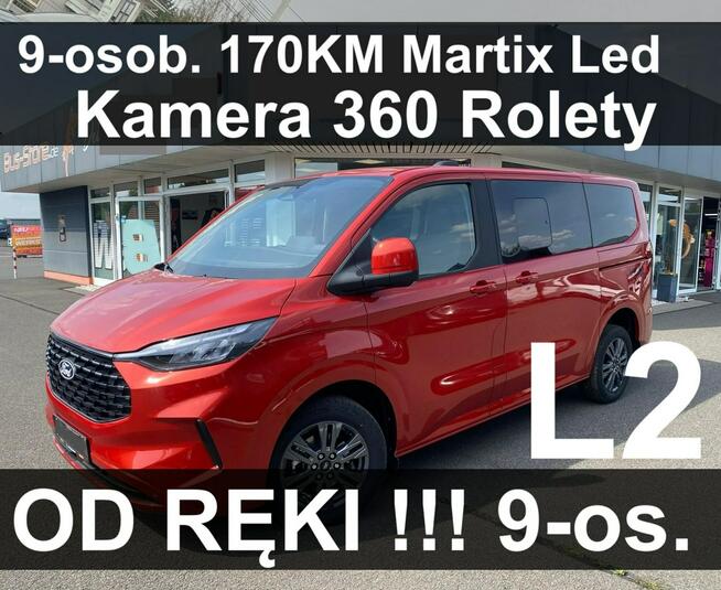 Ford Tourneo Custom 9-osob. L2 170KM Kamera 360 Matrix Led Akt. TempovOd ręki!  -  3283zł