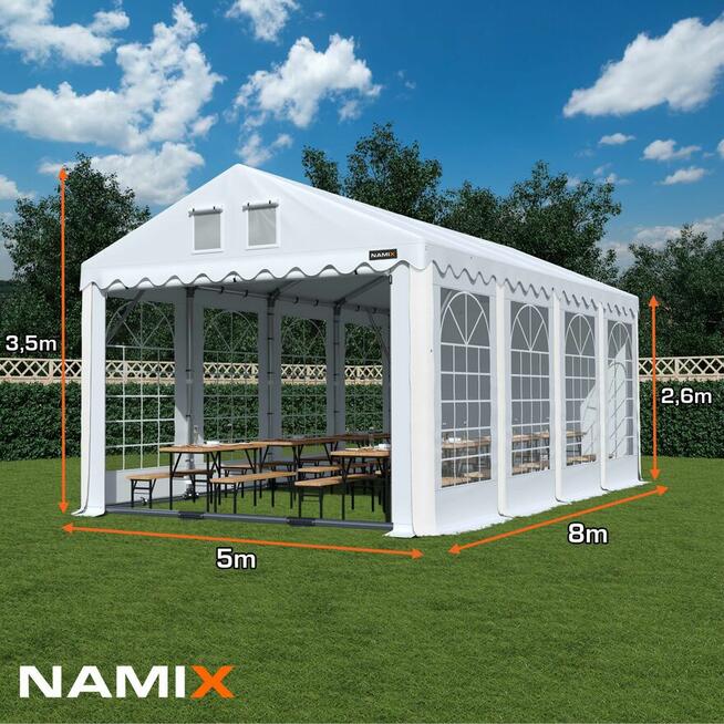 Namiot PRESTIGE 5x8-2,6m ogrodowy imprezowy garaż wzmocniony