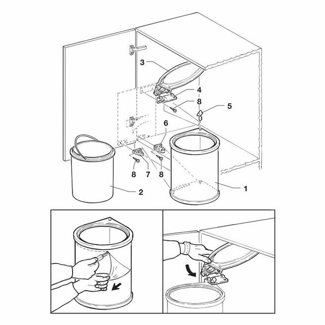 Kosz na śmieci 13L do szafki na drzwi automatyczna pokrywa E