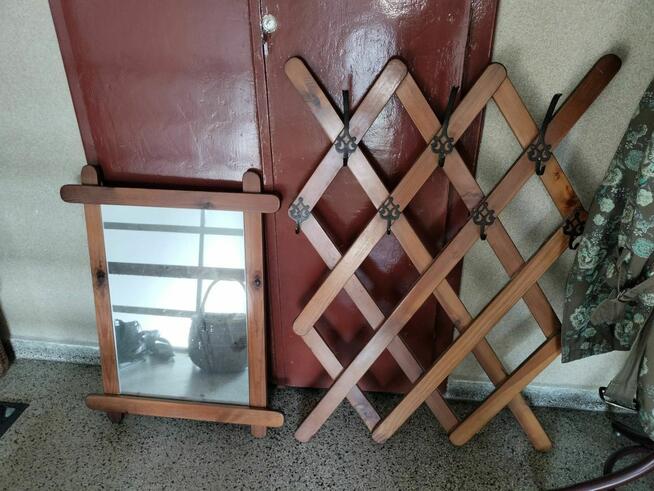 Komplet wieszak na ścianę z lustrem PRL lata 70