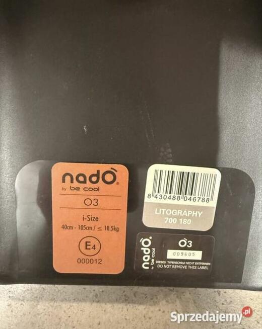 Na sprzedaż fotelik z bazą Nado O3 Be Cool 40–105 cm / do 18