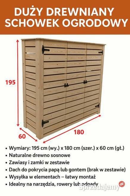 Drewniany schowek ogrodowy 195x180x60 cm D2 Surowy