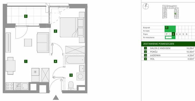 2Pokoje, Duży balkon Osiedle Urbino ul. Równoległa 34,6 m²