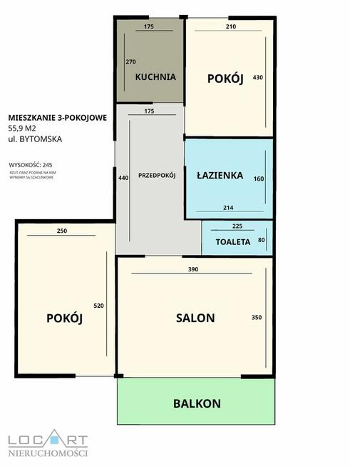 3-pokojowe mieszkanie - 55,9 m², ul. Bytomska