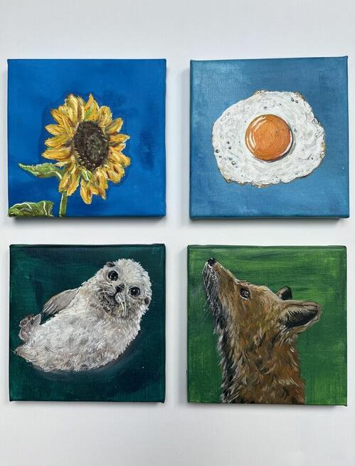 Obraz olejny ręcznie malowany „Słonecznik” 15x15 cm | Impres