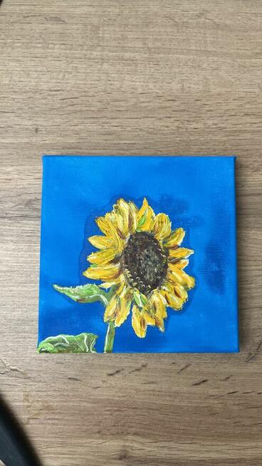 Obraz olejny ręcznie malowany „Słonecznik” 15x15 cm | Impres