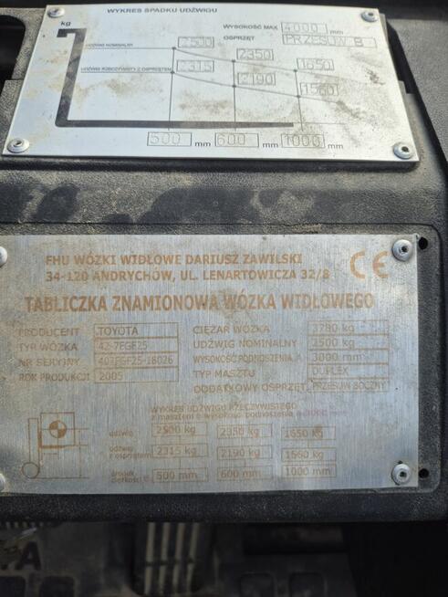 TOYOTA 42-7FGF25 – Wózek widłowy 2005 rok Duplex 4,2m Kabina