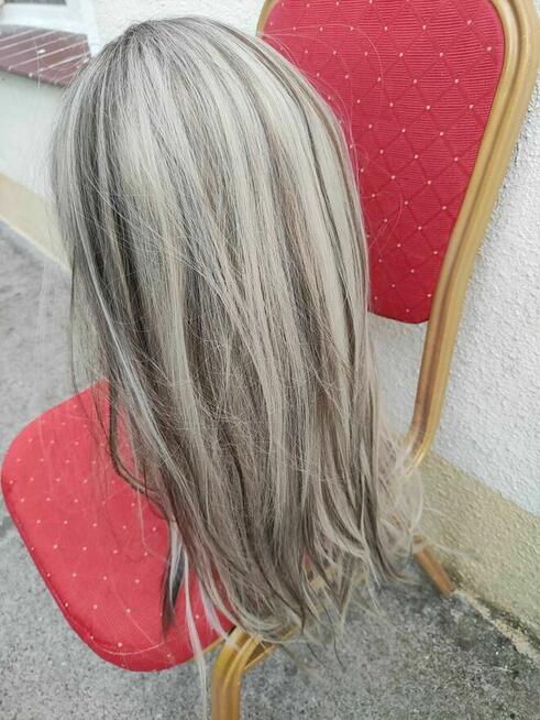 Peruka Damska ciemny jasny blond pasemka włosy długie