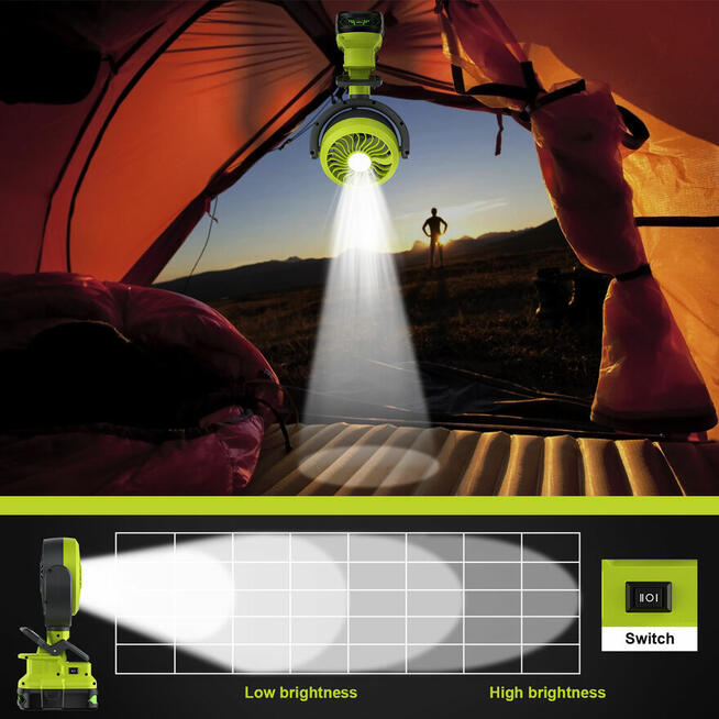 Wentylator z lampą LED do akumulatorów Ryobi 18V