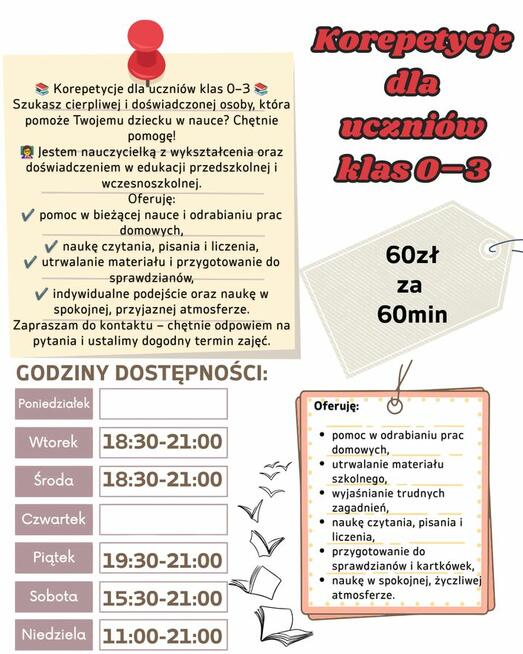 Korepetycje dla uczniów klas 0-3
