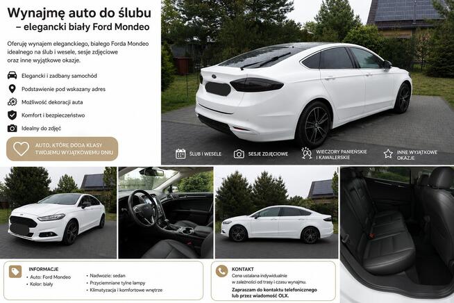 Auto do ślubu biały Ford Mondeo ST-Line