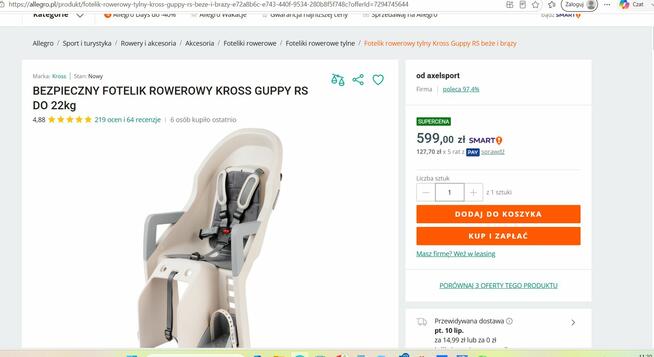Fotelik rowerowy Okazja