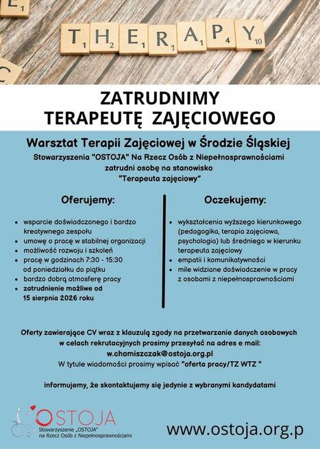 Zatrudnimy terapeutę zajęciowego