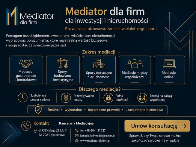 Mediacje gospodarcze, kontraktowe, inwestycyjne | dla Firm