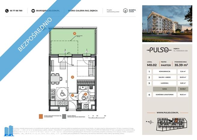 M0.02 | 35,39 m² | 1 pokojowe | ogródek 18,02 m² | bezpośrednio od dewelopera
