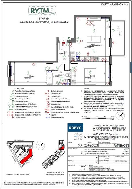 Apartament 65 m², 3m wysokości, ostatnie 4 piętro