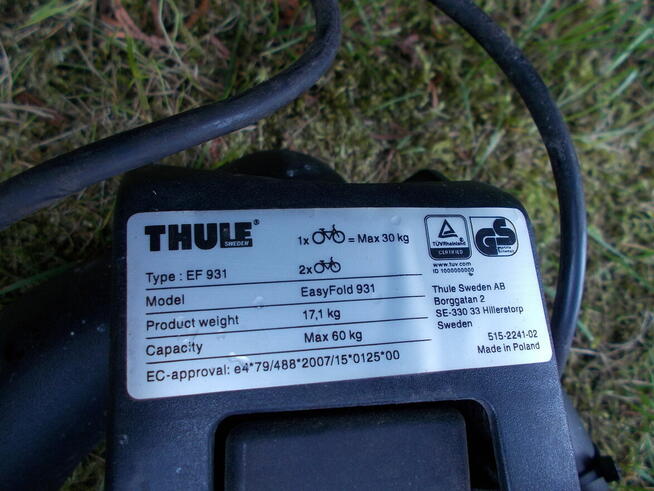 Bagażnik hak Thule Easy Fold 931 2 rowery 13pin, 60kg st.bdb