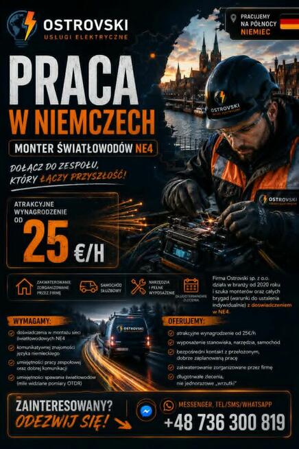 Monter światłowodów (NE4)- praca na terenie Niemiec