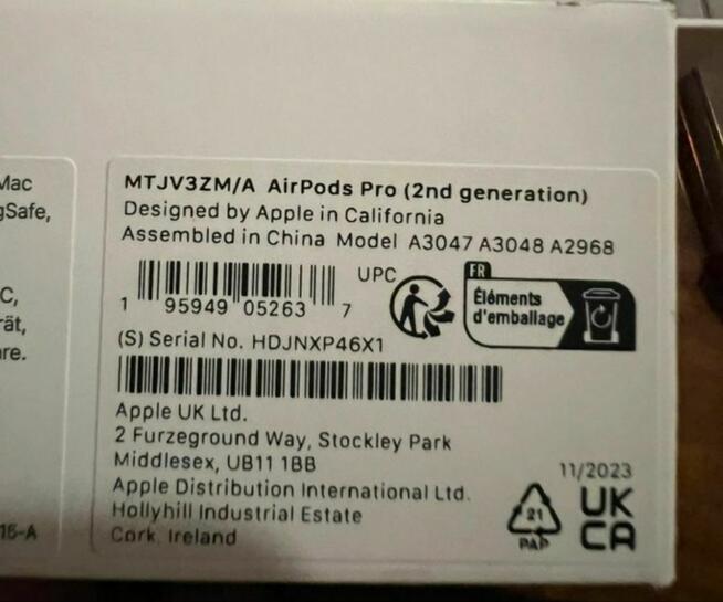 Słuchawki Bezprzewodowe APPLE AirPods Pro 2 Potwierdz.Zakupu