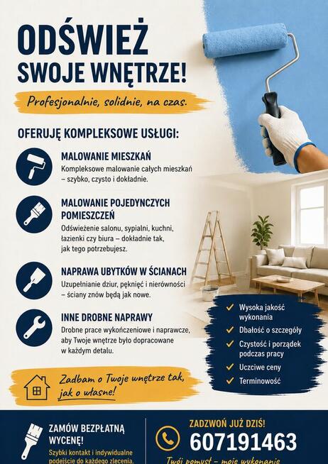 Malowanie Mieszkań, odświeżanie.