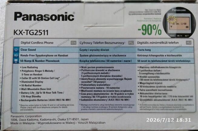 Telefon stacjonarny b/przew. Panasonic