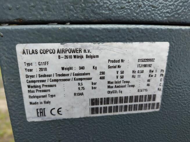 Sprężarka Kompresor śrubowa ATLAS COPCO G11FF z osuszaczem