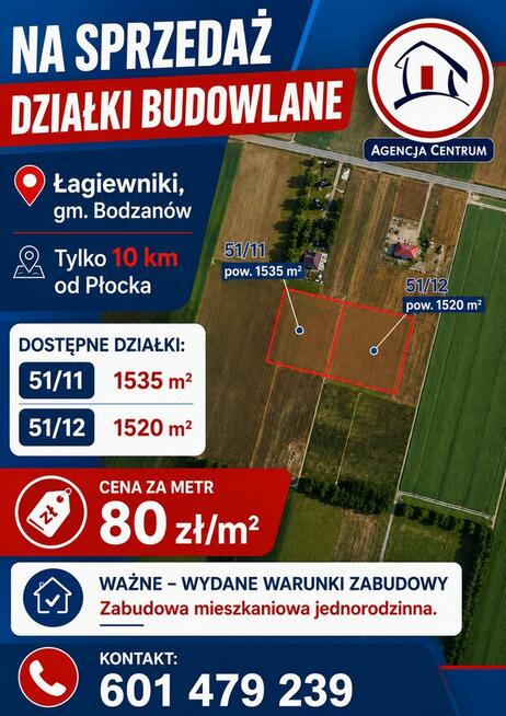 łagiewniki gm. Bodzanów, działka z warunkami zabudowy