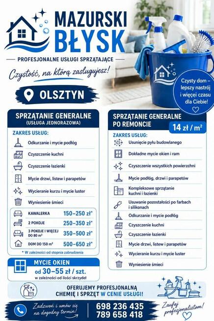 Profesjonalne sprzątanie mieszkań i domów -Mazurski blysk