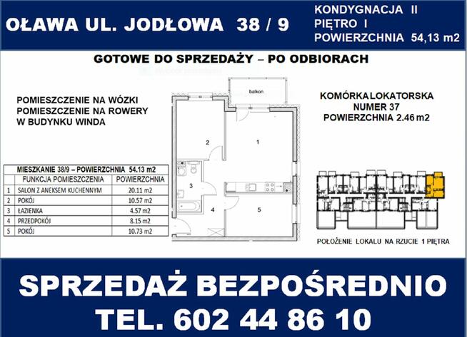 Mieszkanie Oława 3 pokoje-I piętro-54,13m2-balkon-winda