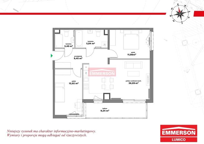 3 pok. balkon 9 m2 | Galeria Bronowice
