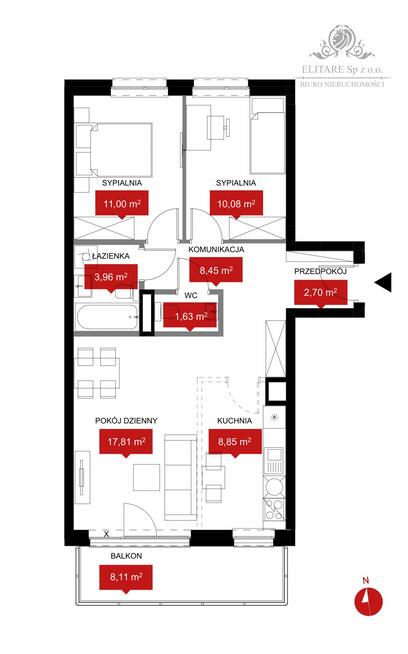 Mieszkanie 64,48m2, 3 pokoje, balkon, ogrzewanie miejskie/ Reymonta