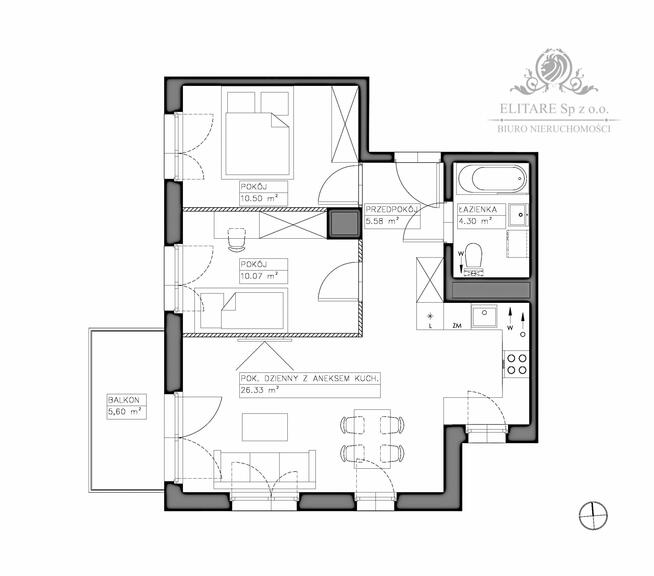 Mieszkanie 3 pokojowe 56,78m2 z balkonem, Jagodno/Iwiny