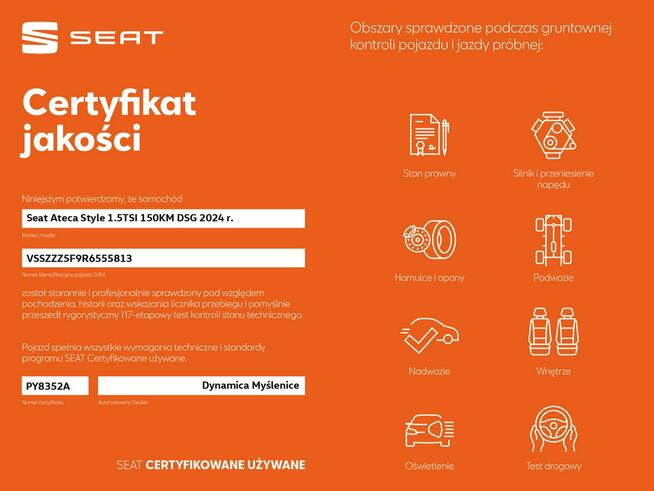 Seat Ateca VAT 23% Style 1.5TSI 150KM DSG 2024 r., salon PL, I właściciel