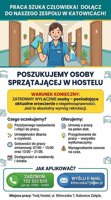 OSOBA SPRZĄTAJĄCA W HOSTELU (tylko z orzeczeniem)