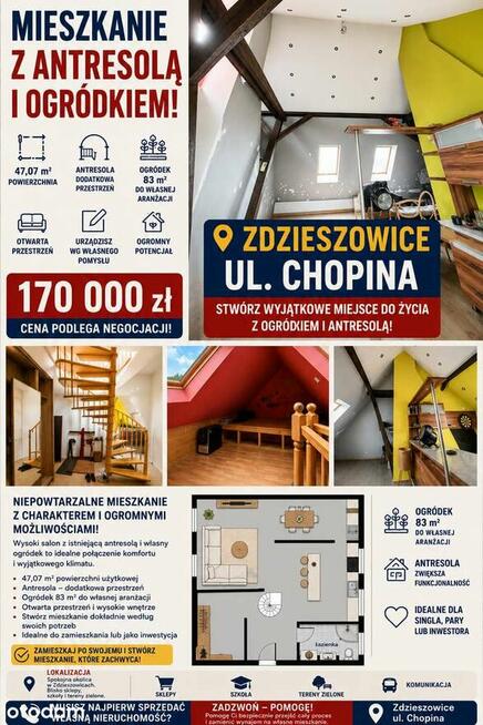 47,07 m² | Antresola | Ogródek 83 m² | Otwarta przestrzeń