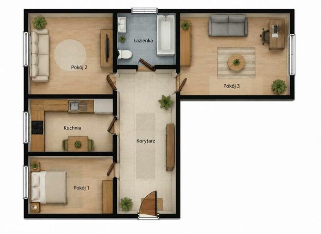 3 pokoje | 48,7 m² | 2 piętro | Balkon | 2 piwnice.