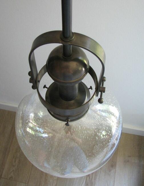 Oryginalna lampa sufitowa żyrandol mosiądz patynowany szklan