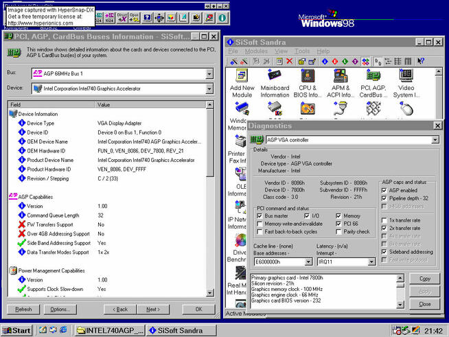 Intel i740 8MB 64bit SDRAM D-SUB AGPx2 3,3v retro gaming
