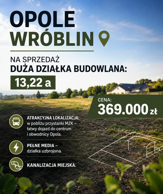 Opole Wróblin - duża w pełni uzbrojona działka na sprzedaż