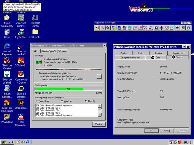 Intel i740 8MB 64bit SDRAM D-SUB AGPx2 3,3v retro gaming