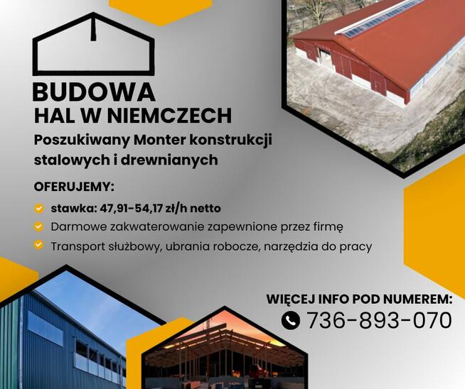 Monter Hal Stalowych (k/m)- w Niemczech- z kwaterą!