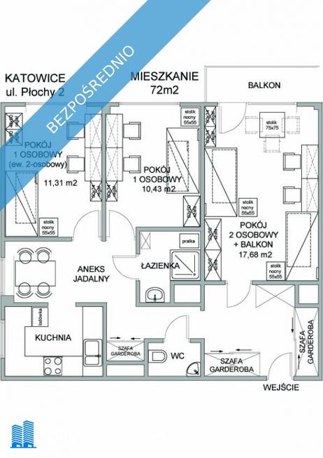 pokój jednoosobowy 11 m2 Ligota Panewniki Katowice ul Płochy 2 ŚUM 1os
