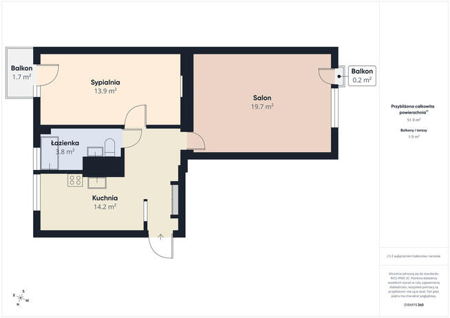 2 pokoje, 52 m², 2 balkony, II piętro