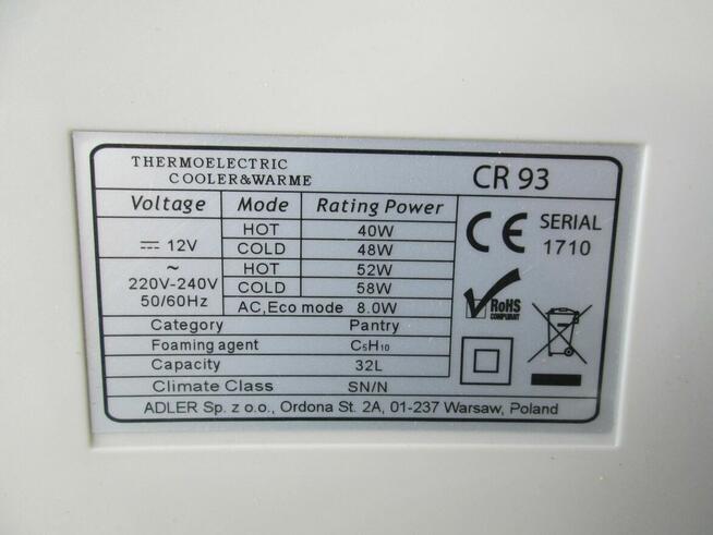 Lodówka turystyczna CAMRY 32L NOWA, zasilanie AC 230V, DC12V