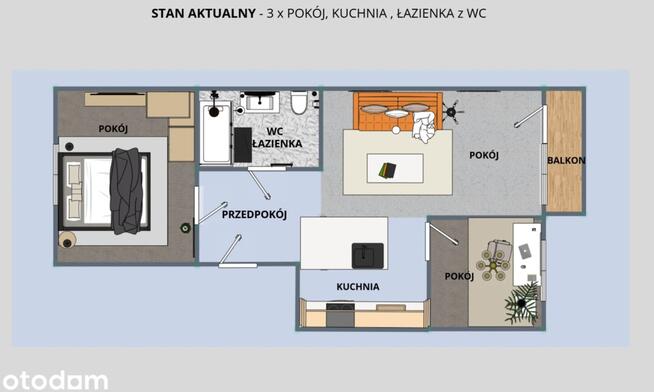 3 POKOJE | 49,64 m² | 3 PIĘTRO | NISKI CZYNSZ