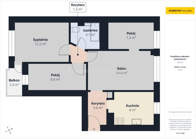 4-pokojowe mieszkanie, centrum miasta - 61,4 m²