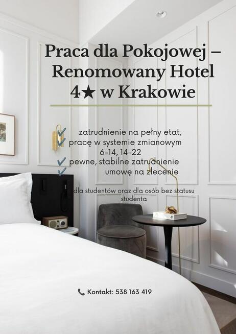 Pokojowa w renomowanym hotelu w Krakowie