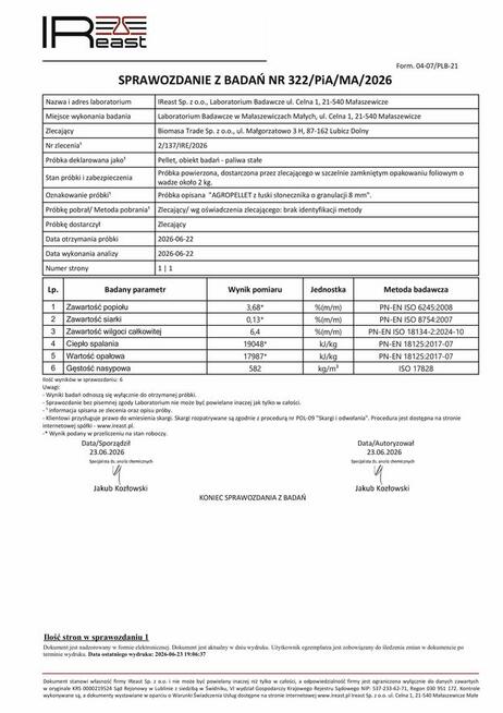 AGROPELLET - Pellet z łuski słonecznika-1300PLN za paletę